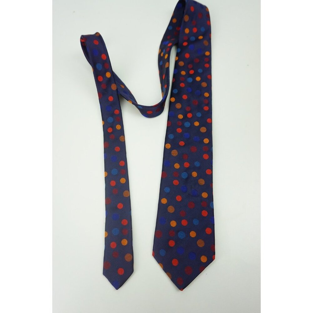 Duchamp Navy Blue Multicolor Circular Made in England Silk Tie - Picture 2 of 8